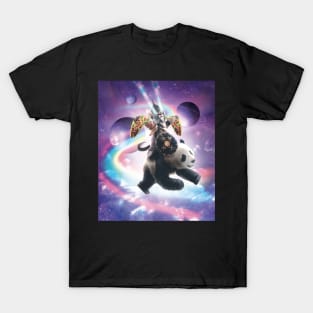 Lazer Warrior Space Cat Riding Panda With Taco T-Shirt